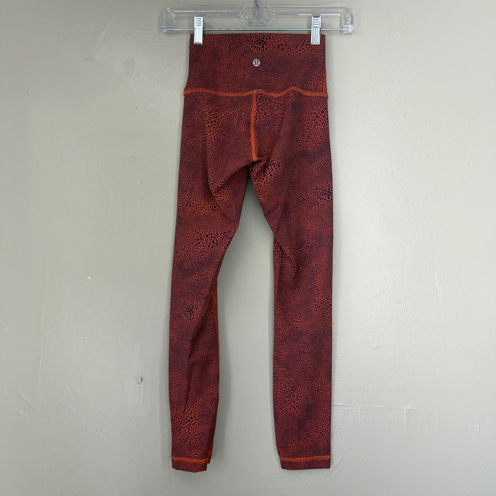 Lululemon High Rise Leggings Size 2 Orange Purple Geometric Crackle Print